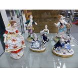 SIX VARIOUS DRESDEN AND OTHER PORCELAIN FIGURINES.