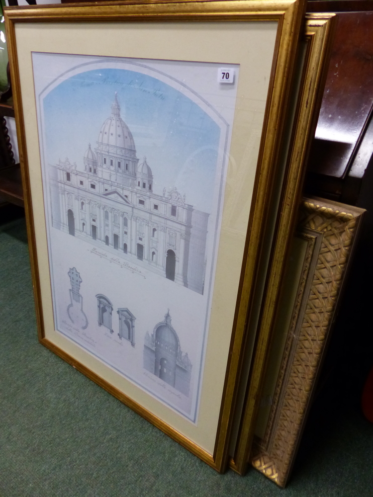 A PAIR OF LARGE ARCHITECTURAL PRINTS AND TWO OTHERS.