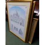 A PAIR OF LARGE ARCHITECTURAL PRINTS AND TWO OTHERS.