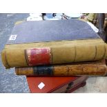 TWO VINTAGE LEATHER BOUND CASH BOOKS.