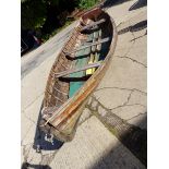 CLINKER BUILT EDWARDIAN BOATING LAKE ROWING BOAT /SKIFF WITH HIGH BACK SEAT. COMPLETE WITH ROW LOCKS