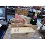 TWO WINE BOXES, VINTAGE SACKS ETC.