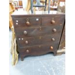 A 19TH C OAK CHEST OF DRAWERS.