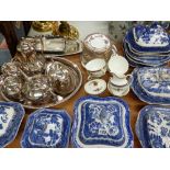 BLUE AND WHITE TUREENS, A ROYAL DOULTON BROADLANDS PATTERN PART TEA SERVICE AND VARIOUS PLATED