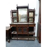A LATE VICTORIAN ROSE WOOD CHIFFONIER SIDE CABINET.