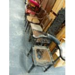 SEVEN VARIOUS ANTIQUE DINING AND SIDE CHAIRS.