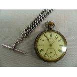 A 935 SILVER KAYS ADVANCE SWISS SILVER POCKET WATCH AND SILVER HALLMARKED DOUBLE ALBERT CURB WATCH