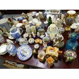 A LARGE COLLECTION OF CHINA GLASS AND ORNAMENTS TO INCLUDE COTTAGE WARE TEA SET, STAFFORDSHIRE