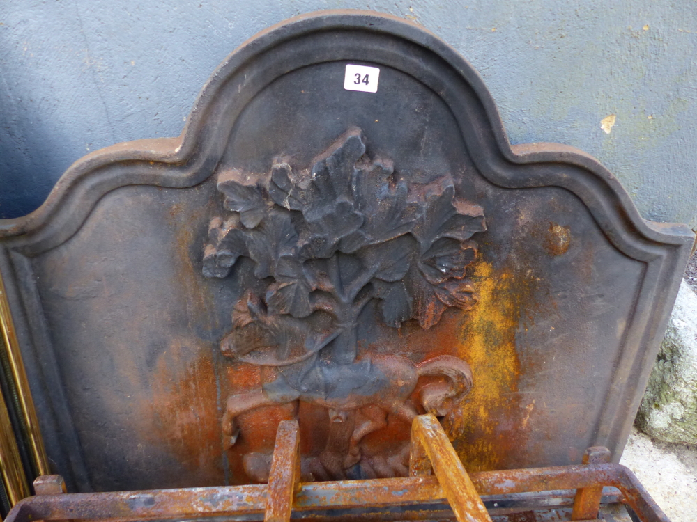 TWO CAST IRON FIRE BASKETS, A FIRE BACK, DOGGS, IMPLEMENTS, SPARK GUARDS ETC. - Image 3 of 4