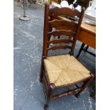 SIX LADDER BACK DINING CHAIRS.