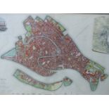 AFTER W.B. CLARKE. AN ANTIQUE HAND COLOURED MAP OF VENICE. 41 x 59cms.