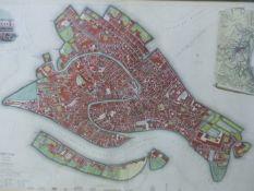 AFTER W.B. CLARKE. AN ANTIQUE HAND COLOURED MAP OF VENICE. 41 x 59cms.