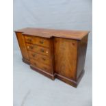 A 19th C. MAHOGANY BREAKFRONT SIDE CABINET,OF GEORGIAN DESIGN, THE CENTRAL FOUR DRAWERS FLANKED BY D