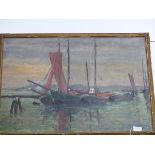 EARLY 20th.C. CONTINENTAL SCHOOL. FISHING BOATS. SIGNED INDISTINCTLY. 81 x 120cms.