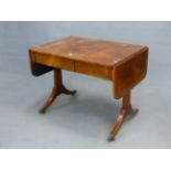 A 19th C. ROSEWOOD SOFA TABLE, THE TOP AND ROUNDED RECTANGULAR FLAPS CROSS BANDED AND INLAID WITH