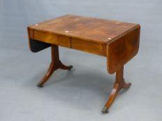 A 19th C. ROSEWOOD SOFA TABLE, THE TOP AND ROUNDED RECTANGULAR FLAPS CROSS BANDED AND INLAID WITH