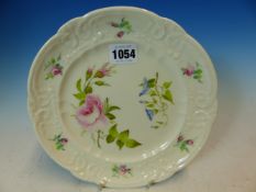 A NANTGARW PLATE PAINTED WITH CENTRAL MORNING GLORY AND A PINK ROSE FURTHER BUDS AND OPEN ROSES ON