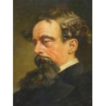 G. MORRIS (19th.C. ENGLISH SCHOOL). PORTRAIT OF CHARLES DICKENS. SIGNED, OIL ON CANVAS. 31 x 23cms.