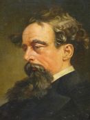 G. MORRIS (19th.C. ENGLISH SCHOOL). PORTRAIT OF CHARLES DICKENS. SIGNED, OIL ON CANVAS. 31 x 23cms.