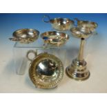 A COLLECTION OF SIX CONTINENTAL SILVER WINE TASTERS, TWO INSET WITH COIN BASES, ONE OF 1799 THE