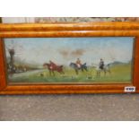 ATTRIBUTED TO P. RIDEOUT. A PAIR OF HUNT SCENES, ONE INDISTINCTLY SIGNED, OIL ON BOARD. 15 x