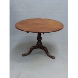 A 19th C. MAHOGANY CIRCULAR TILT TOP TABLE ON BALUSTER COLUMN, CLUB FEET. Dia.100 x H 69.5cms