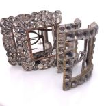 TWO PAIRS OF ANTIQUE CONTINENTAL SILVER AND PASTE BUCKLES,BOTH PAIRS HAVING IRON FASTENNGS. LENGTH
