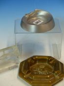 A 1982 BRASS VSOE Inc. OCTAGONAL ASHTRAY. W 14.5cms. AN ALUMINIUM ASHTRAY WITH RACING CAR RIM.