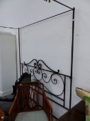 A WROUGHT IRON HALF TESTER DOUBLE BED. W 157 x D 195cms.