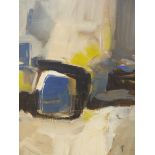 MALCOLM CHANDLER (b. 1944). ARR. ABSTRACT COMPOSITION. INITIALLED, OIL ON BOARD, SIGNED VERSO. 51.