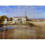 LATE 20th.C. AMERICAN REALIST SCHOOL. THE GAS STATION ON A DESERT HIGHWAY, ARIZONA. SIGNED,