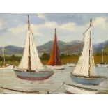 RONALD OSSORY DUNLOP (1894-1973). ARR. SAIL BOATS. SIGNED, OIL ON CANVAS. 41 x 51cms.