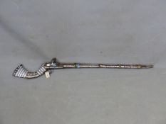 A JEZAIL FLINTLOCK MUSKET WITH RAMROD, THE STOCK INLAID WITH MOTHER OF PEARL,THE OVERALL LENGTH.