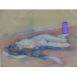 HELEN ELWES (b. 1958). ARR. 'LYING NUDE'. OIL ON BOARD. 22 x 25cms. TOGETHER WITH FOUR OTHER