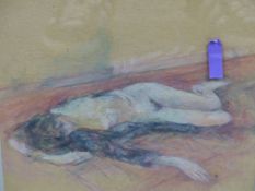 HELEN ELWES (b. 1958). ARR. 'LYING NUDE'. OIL ON BOARD. 22 x 25cms. TOGETHER WITH FOUR OTHER