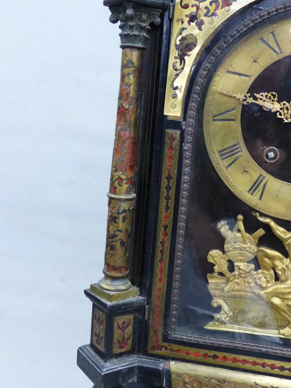 AN 18th C. AND LATER BOULLE CASED MANTEL CLOCK SIGNED J ARTUS PARIS BELOW A FIGURE OF ATLAS - Image 7 of 29