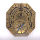 AN EARLY 18TH CENTURY FRENCH BRASS BUTTERFIELD TYPE COMPASS SUNDIAL SIGNED CADOT PARIS 1737