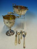 A VICTORIAN HALLMARKED SILVER GOBLET WITH REPOUSSE DECORATION AND A GILDED INTERIOR, DATED 1871