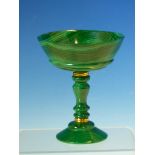 AN INTERESTING POLISHED MALACHITE SMALL TAZZA WITH GOLD BANDS TOGETHER WITH A CARVED ROCK CRYSTAL S