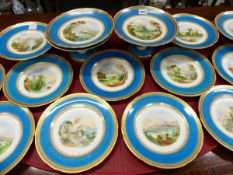 A 19th C. ENGLISH PORCELAIN PART DESSERT SET, EACH PIECE PAINTED WITH PATTERN NUMBER D4403H OF A