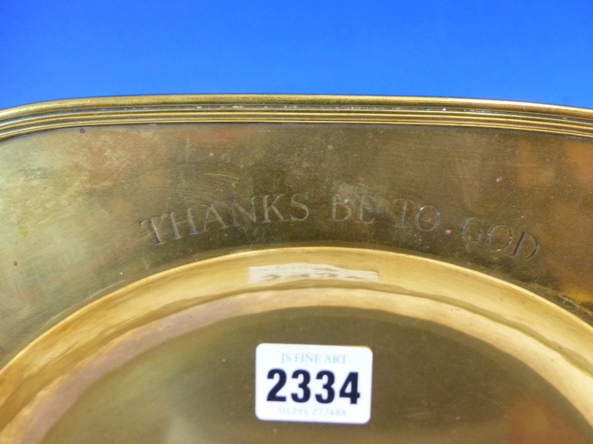 A KESWICK SCHOOL OF INDUSTRIAL ARTS GILT COPPER OFFERTORY TRAY INSCRIBED AND DATED 1939, THE - Image 3 of 10