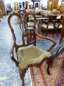 A SET OF EIGHT 19th.C. DUTCH FOLIATE MARQUETRY MAHOGANY DINING CHAIRS TO INCLUDE TWO WITH ARMS,