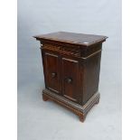 AN 18th C. AND LATER ITALIAN WALNUT SIDE CABINET WITH A DRAWER ABOVE TWO DOORS ENCLOSING SHELVES ABO