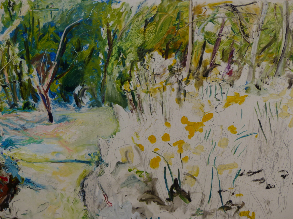 JACQUIE TURNER (b. 1959). ARR. THE GARDENS EDGE. SIGNED, MIXED MEDIA, 52 x 69cms, TOGETHER WITH