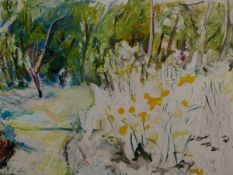 JACQUIE TURNER (b. 1959). ARR. THE GARDENS EDGE. SIGNED, MIXED MEDIA, 52 x 69cms, TOGETHER WITH