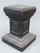 AN EBONISED PINE MASONIC SQUARE SECTIONED COLUMN, THE CENTRAL PANELS CARVED WITH MASONIC SYMBOLS.