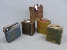 TWO VINTAGE SHELL FUEL CANS, A PRATTS CAN AND A REDLINE EXAMPLE. TOGETHER WITH AN EVERSURE CAN