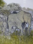 JENNIFER BARTLETT (20th.C. SCHOOL). ARR. ELEPHANTS. PENCIL SIGNED ARTISTS PROOF COLOUR PRINT. 46 x