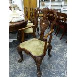 A SET OF TEN MAHOGANY GEORGIAN STYLE CHAIRS INCLUDING TWO WITH ARMS, THE RELIEF CARVED BALUSTER SPL