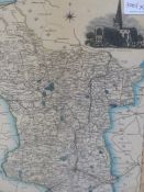 J.W. BOOTH (****-****). AFTER J. CAREY. AN ANTIQUE HAND COLOURED MAP OF CAMBRIDGESHIRE, 54 x 43cms,